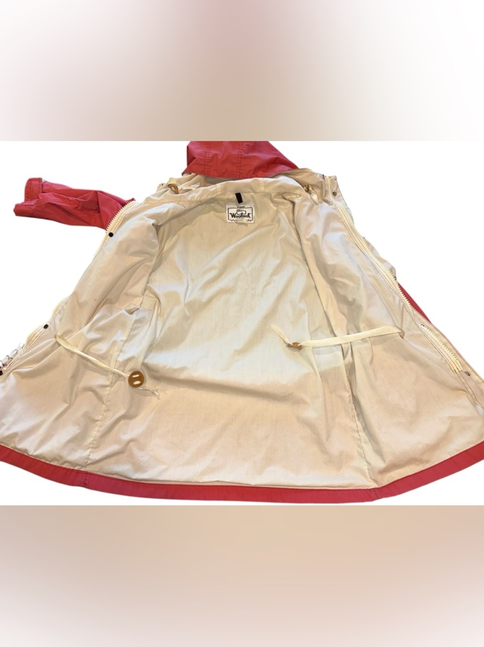 Vintage Woolrich Parka Women’s Salmon Red Hooded Outdoor Hiking Jacket Sz M - Picture 4 of 12